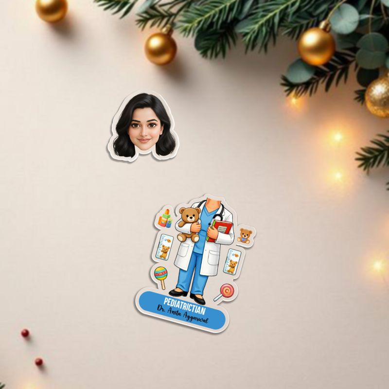 Personalized Pediatrician Doctor Caricature Standee Female Pediatric Doctor Photo Figurine Ideal Gift for Child Specialists Healthcare Professional Gift Battery Powered Moving Head